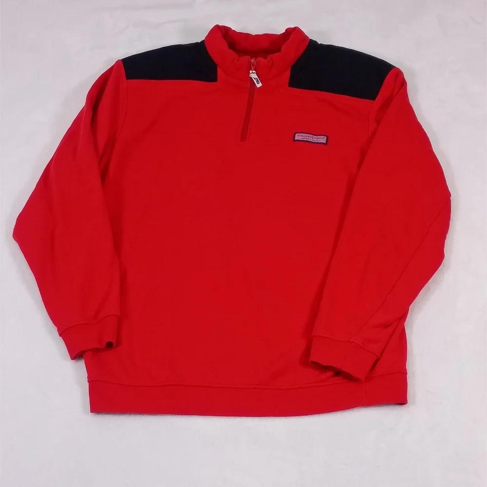 Vineyard Vines Mens XL Red Shep Shirt Quarter Zip Pullover Cotton 6K0483 Martha
